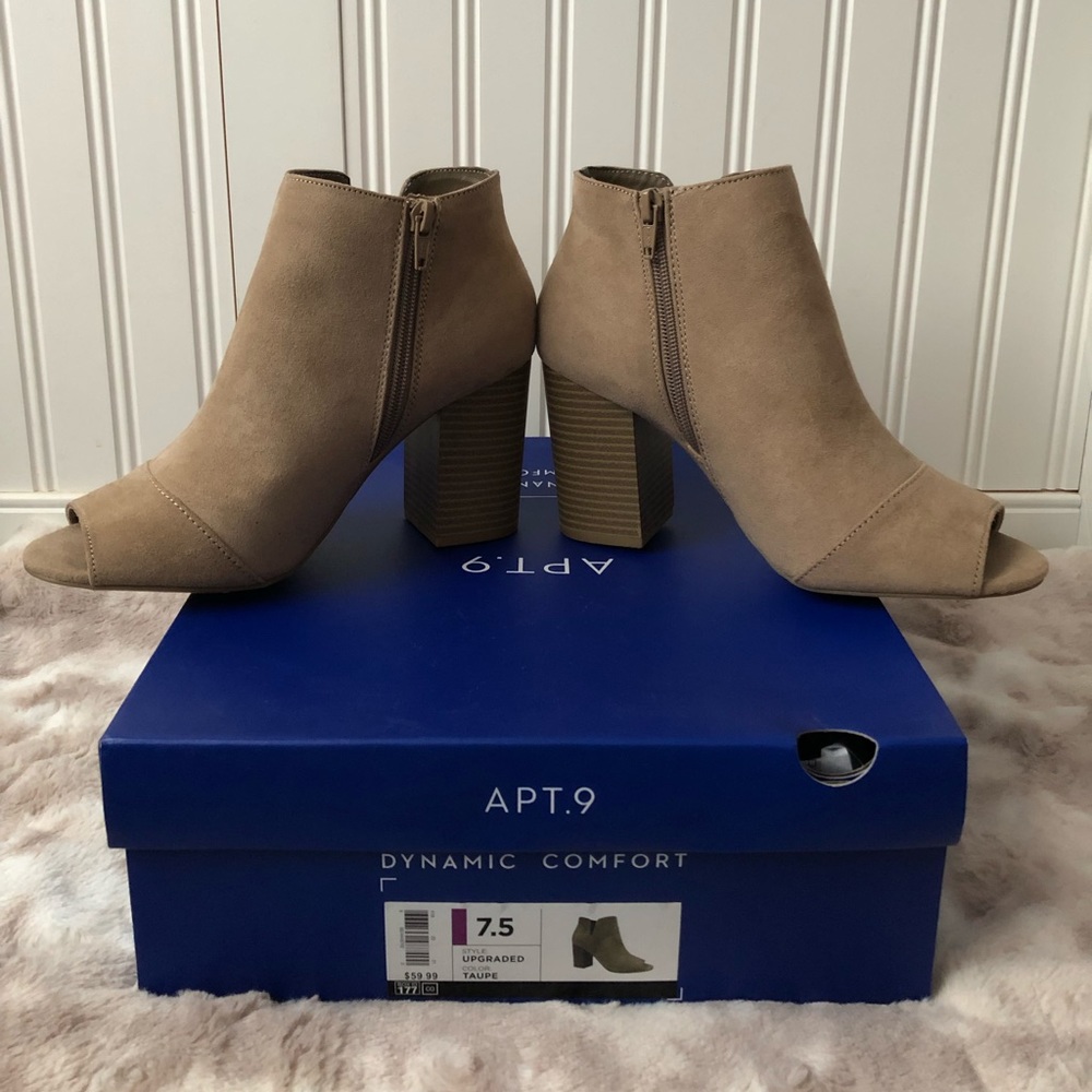 APT. 9 Taupe Peep Toe High Heel Ankle Boots - Picture 5 of 10